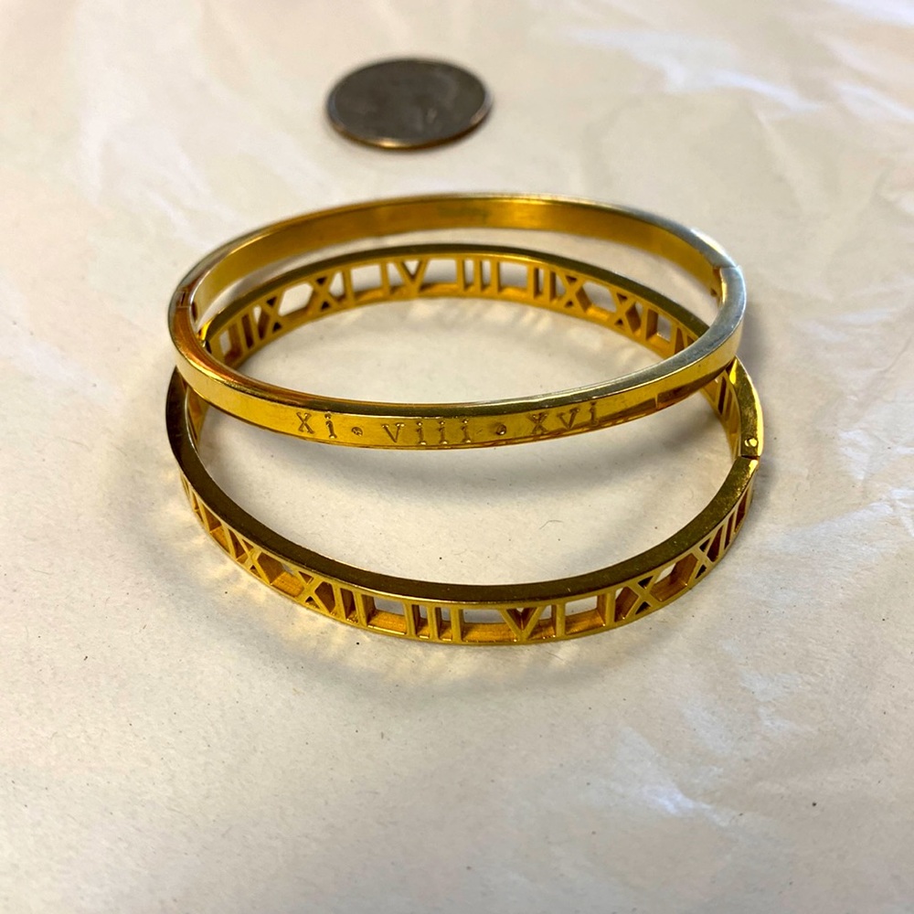 Set of Gold Tone Roman Numeral Bangle Set- dainty/small